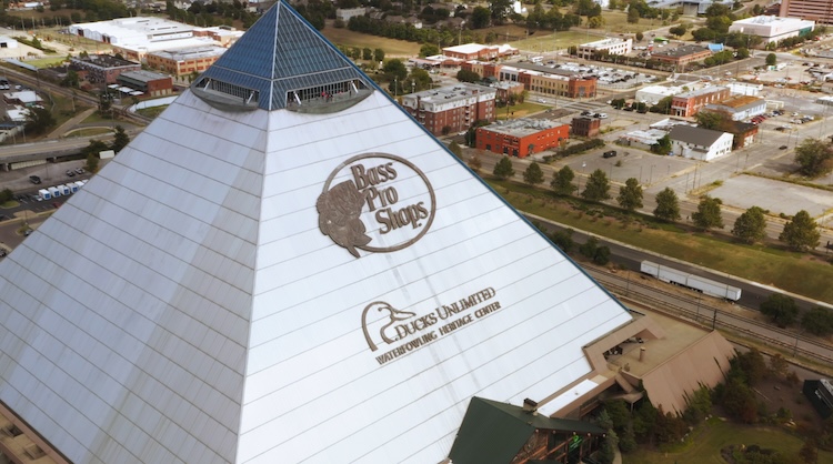 Aerial footage of the Bass Pro Shops pyramid