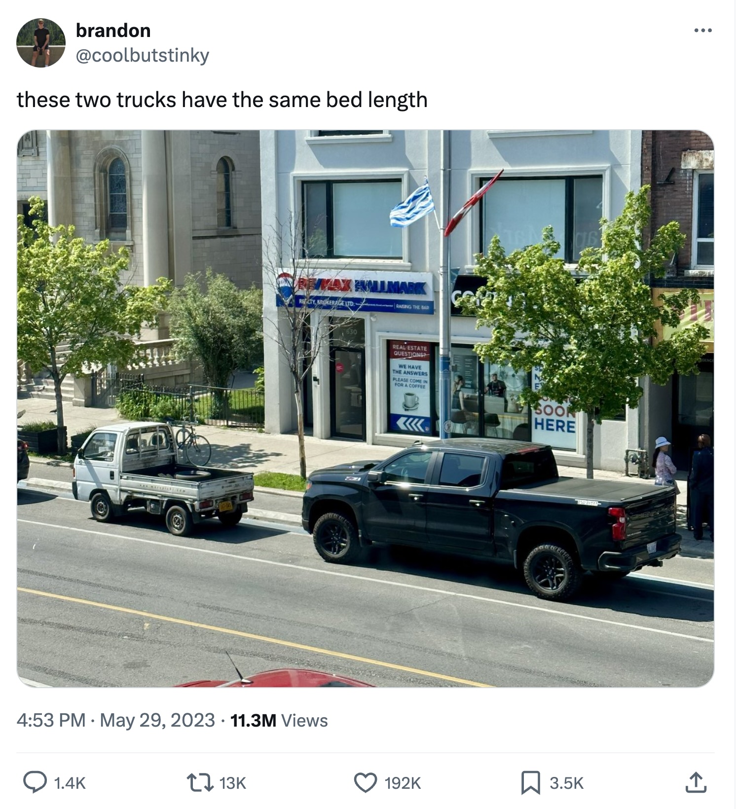 These two trucks have the same bed length.