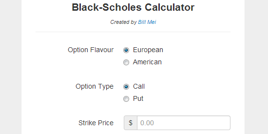 Screenshot of Simple Black-Scholes